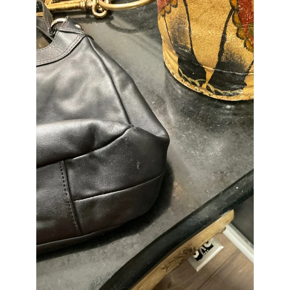 Coach Soho Black Leather Buckle Hobo Bag Silver Hardware Blue Lining
